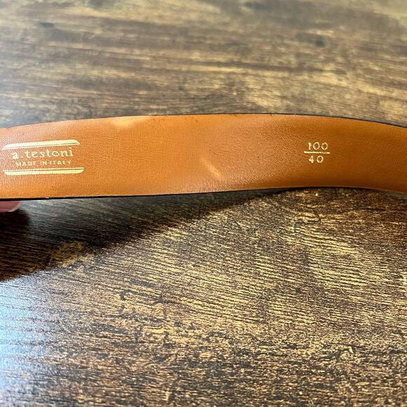 A. Testoni Soft Leather Belt 40 Mens Stripe Classic Gold Buckle Designer Italy - Picture 7 of 7